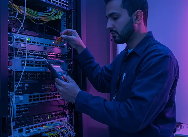 IT technician configuring network infrastructure in Iraq